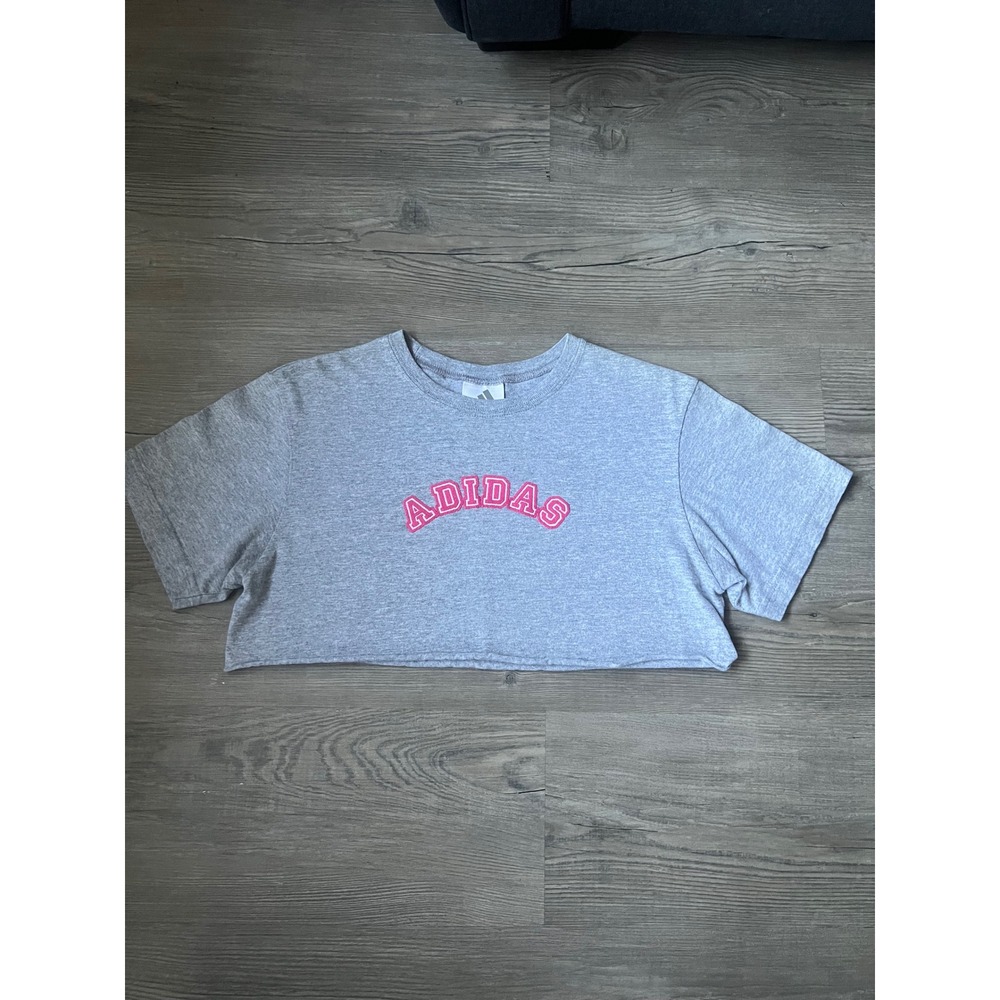 Vintage Adidas Cropped Grey Short Sleeve Athletic T-Shirt Size Small